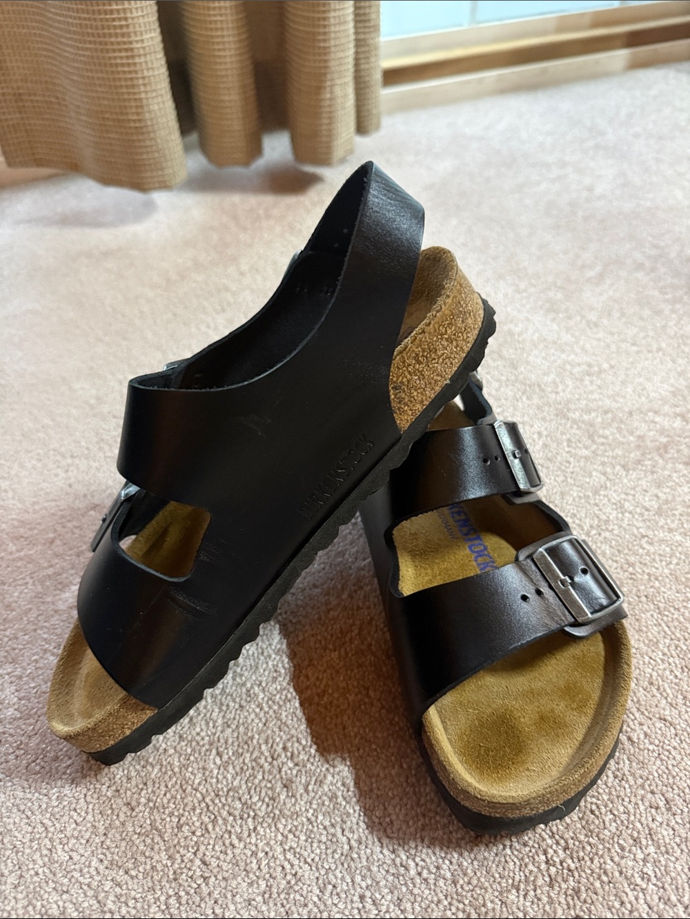 Birkenstock Black Two-Strap Cork Footbed Sandals